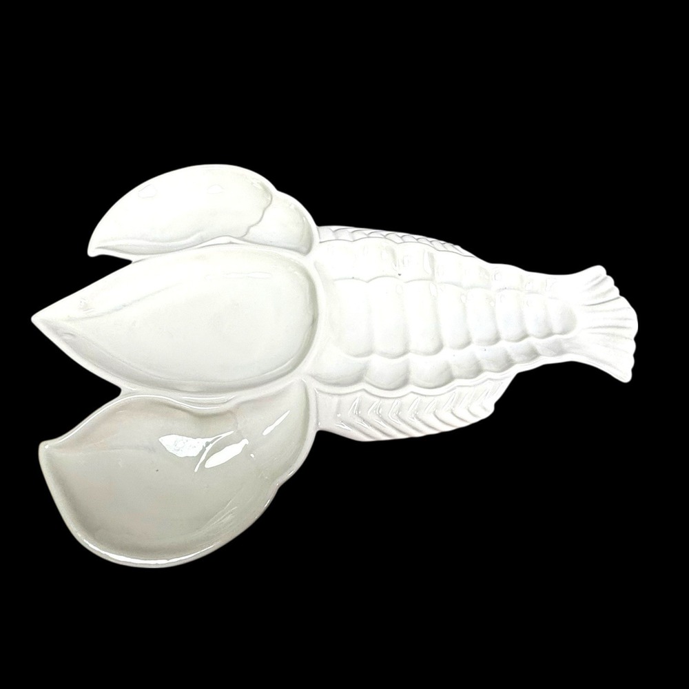 Lobster Serving Platter California Pottery USA 18x13" White Divided #464‎